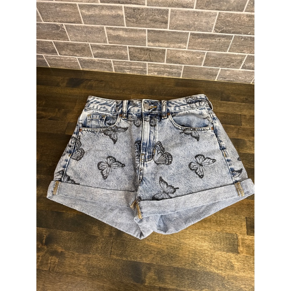 PacSun Butterfly‎ Print Mom Shorts Light Wash Denim High Waisted Size 25